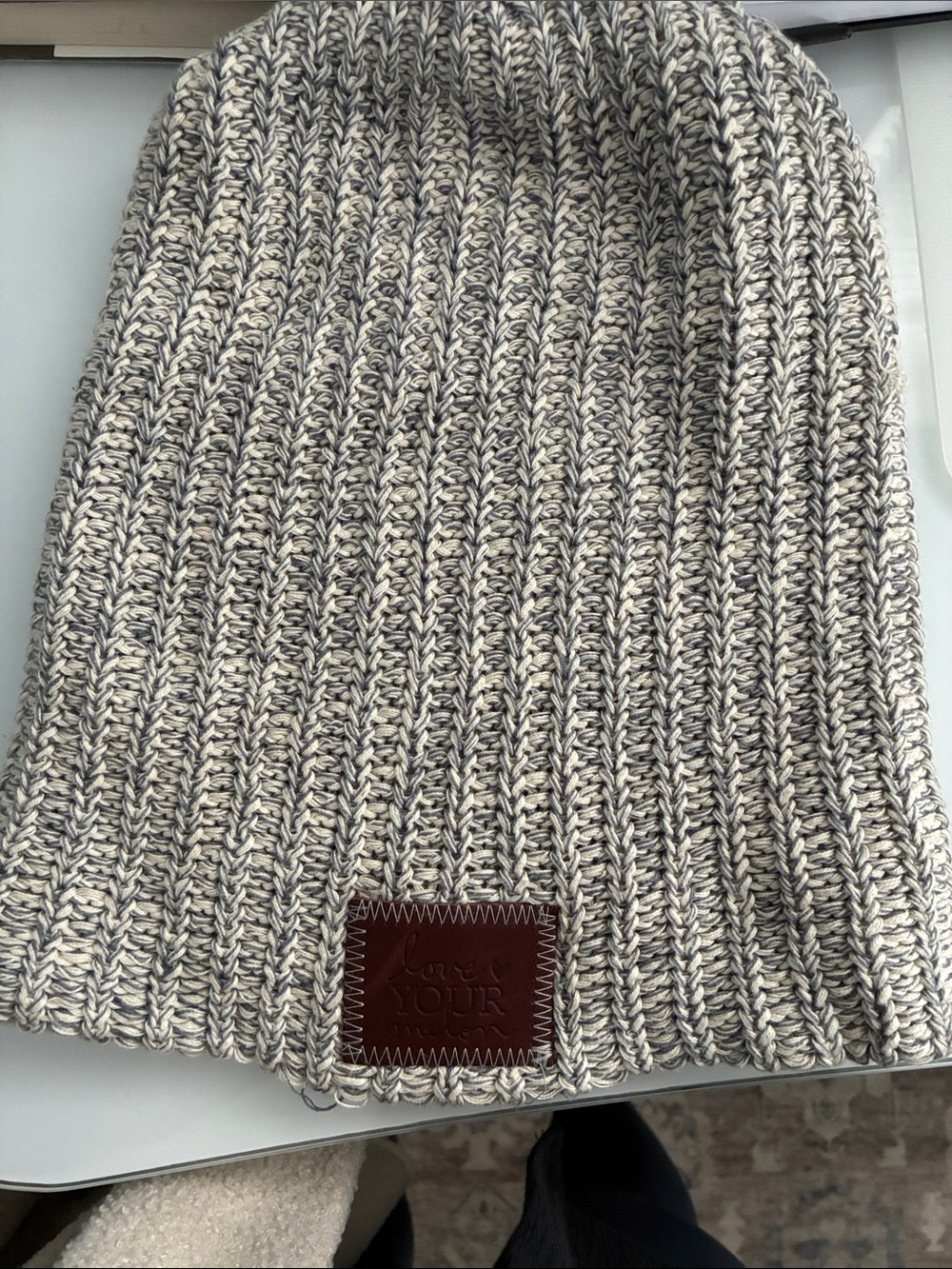 Love Your Melon Beige and Gray Marled Knit Beanie